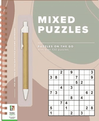 On-the-go mixed puzzle set with pen and printed number grid