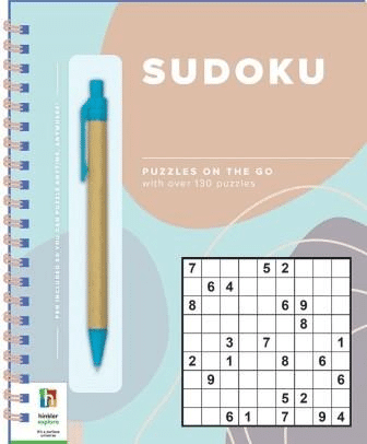 Sudoku puzzle book with spiral binding and printed 9x9 grid cover