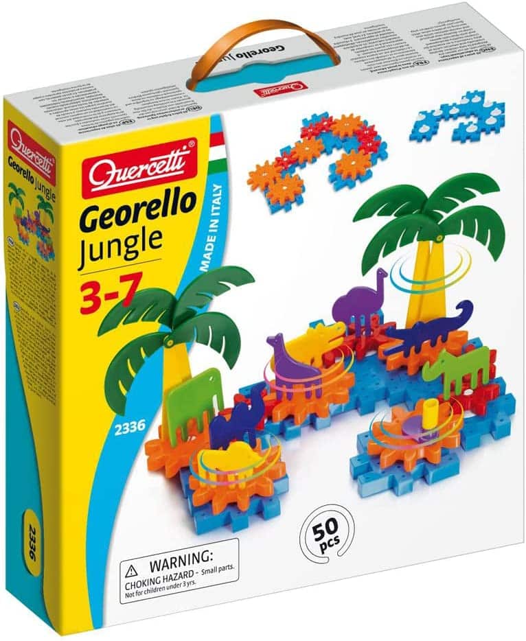 Quercetti Georello Jungle construction set box with multicolor gear parts, 50 pcs