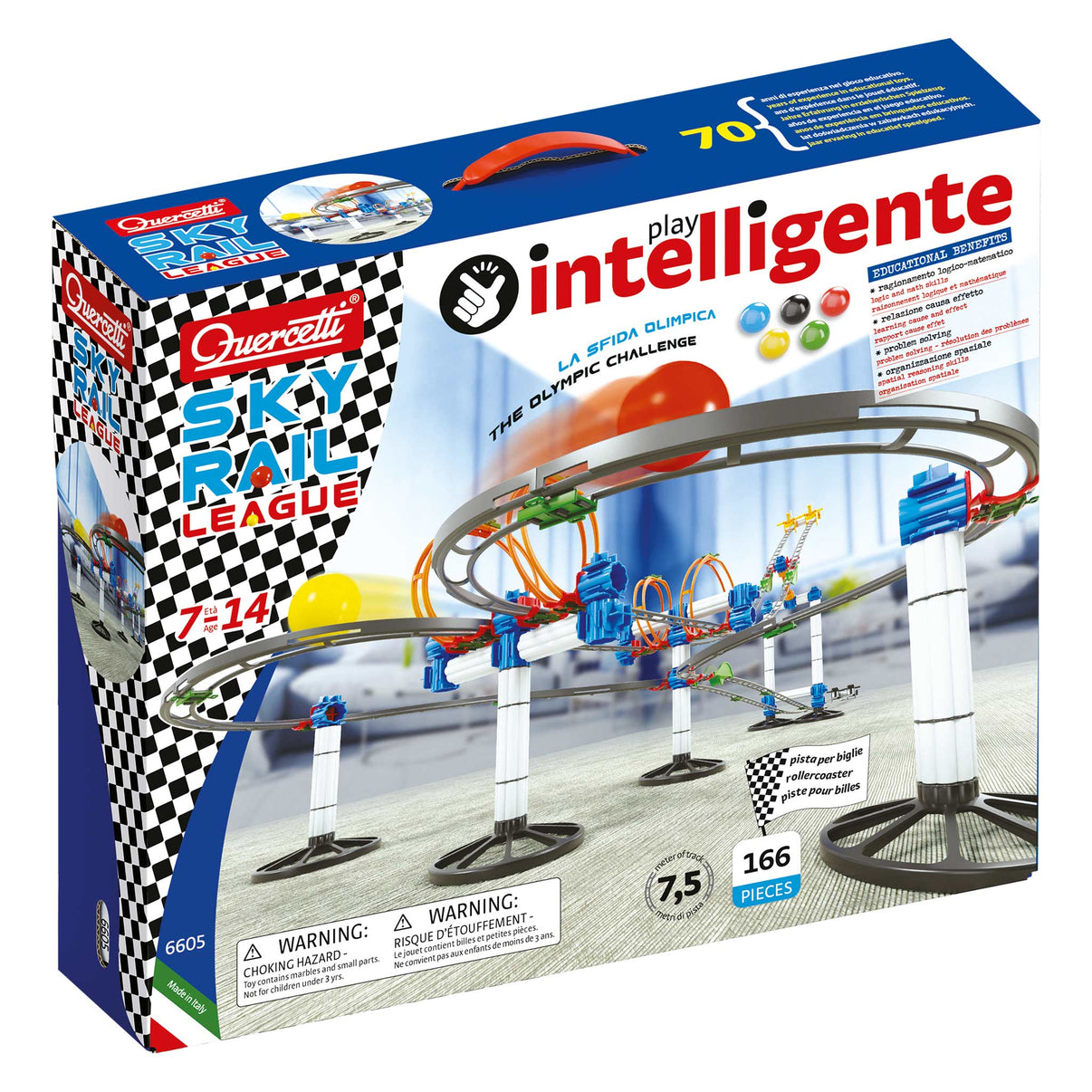 Quercetti Skyrail League marble run set box with track and 166 pieces