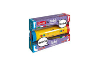 Quercetti table tube game box showing yellow tube with blue end caps