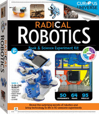 Science experiment kit box with blue robot build pieces and 50 experiments