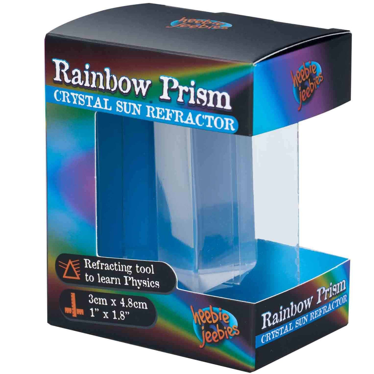 Prism crystal sun refractor toy in box with clear triangular blue prism window