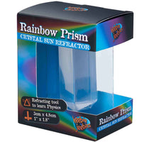 Prism crystal sun refractor toy in box with clear triangular blue prism window