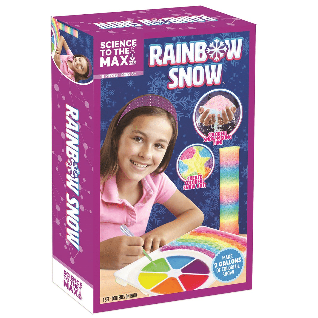 Rainbow Snow science kit box with colorful snow graphic and logo