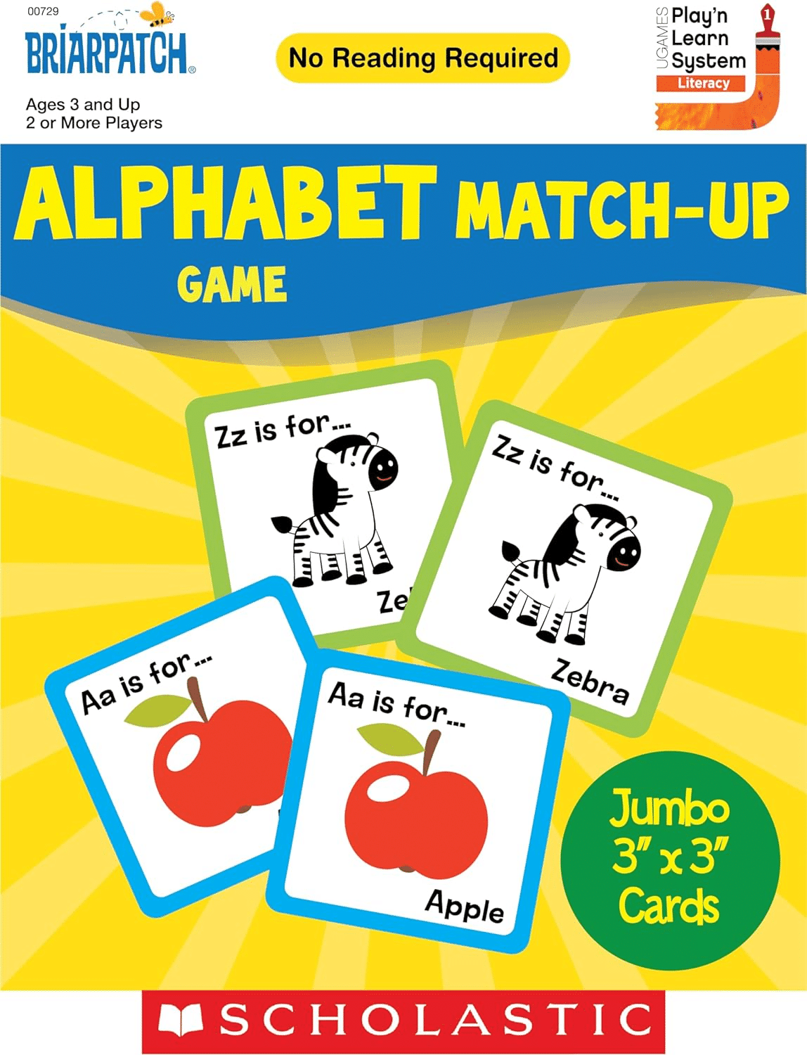 Alphabet match-up game box front with letter cards and animal images