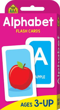 Alphabet flash cards box showing letter A and apple picture
