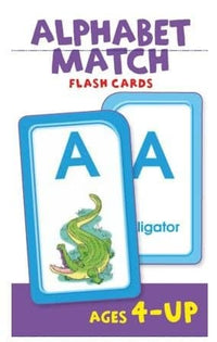 Alphabet match flash cards set with letter A card and alligator illustration, ages 4+