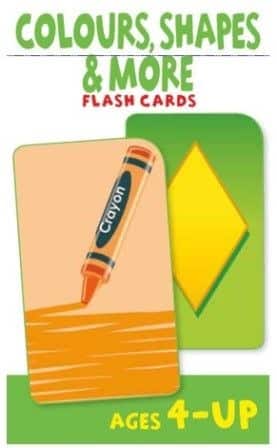 Colours, shapes and more flash cards pack with crayons and geometric shapes