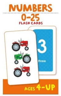Numbers 0-25 flash card set with blue card showing number 3 and word three