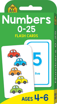 Numbers 0-25 flash cards set with illustrated car cards showing number 5
