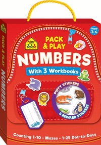 Red Pack & Play Numbers workbook satchel box with handle and sticker designs