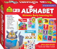 Alphabet learning kit box with owl artwork and colorful letter cards for kids