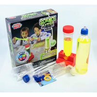 Science experiment kit box with glow-in-the-dark test tubes and accessories