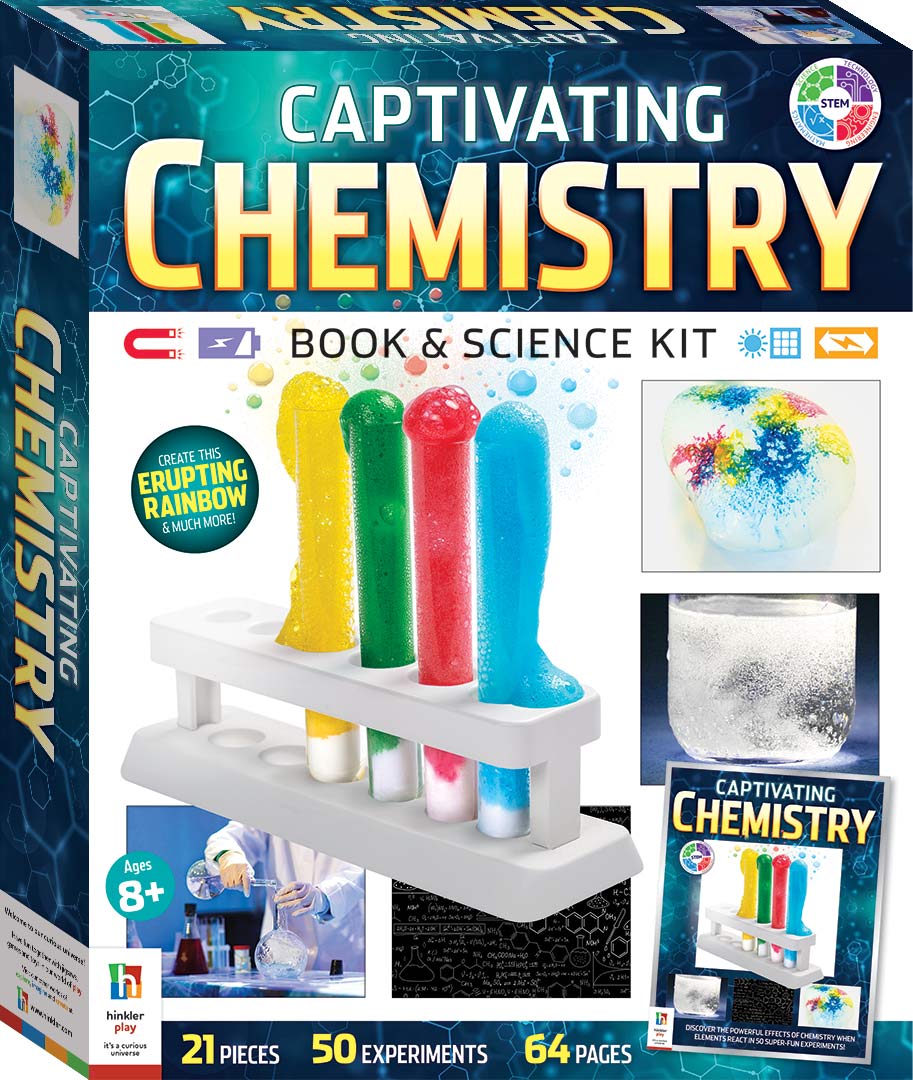 Captivating Chemistry science kit box with colorful beakers and lab station on front