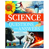 Science Questions and Answers book cover with STEM astronaut and airplane artwork