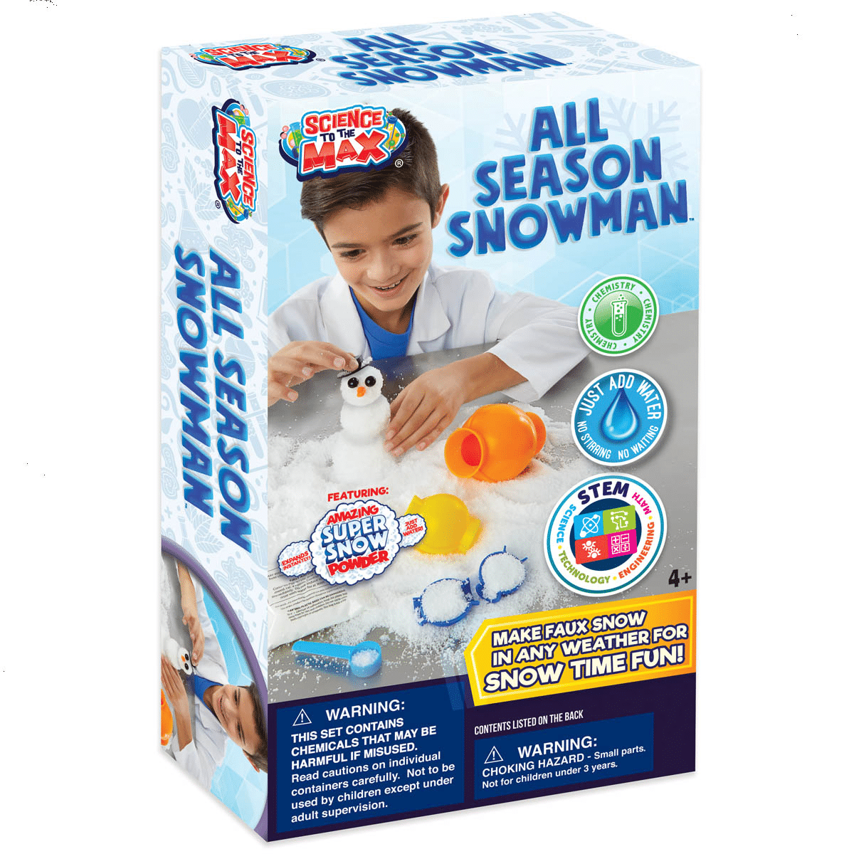 All-season snowman science kit box with illustrated snowman and snowball molds