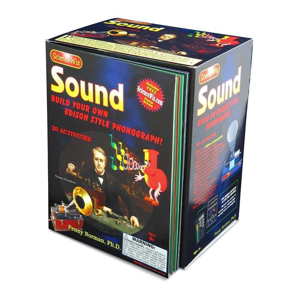 ScienceWiz sound build-your-own phonograph kit box, front corner view