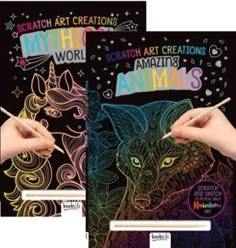 Scratch art animal kit with two illustrated scratch cards and wooden stylus