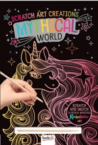 Scratch Art Creations scratch art panel with unicorn, stars, and rainbow scratch tool