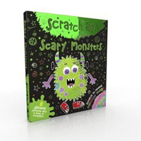 Scratch art mini kit box with spooky monster character design and scratch poster