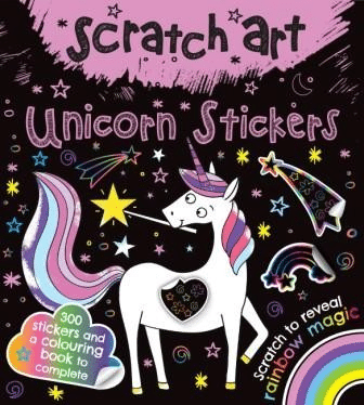 Unicorn scratch art sticker set with unicorn graphic and star shapes