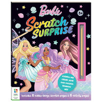 Scratch Surprise Barbie activity book cover with mermaid dolls and pink scratch stick