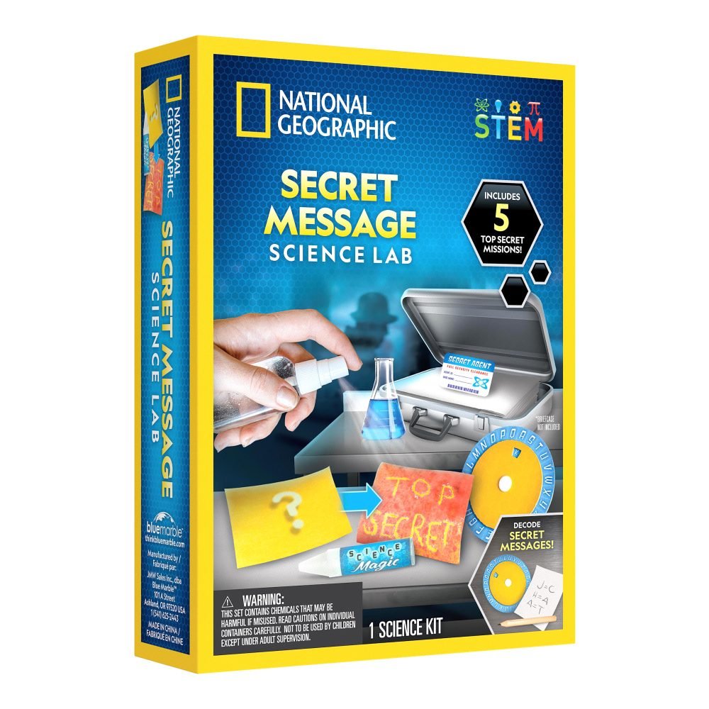 National Geographic STEM science lab kit box with Secret Message graphic and blue-yellow design