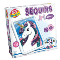 Unicorn sequin art kit in box, featuring a beaded sequin unicorn design