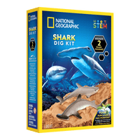 Shark dig kit box with shark theme, National Geographic STEM branding