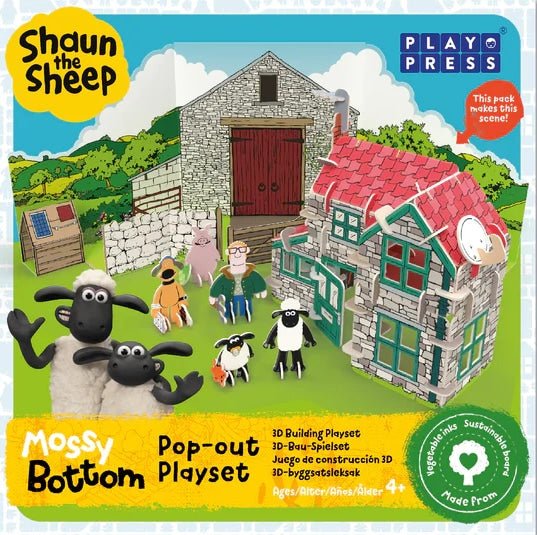Pop-out building playset box with farm characters and 3D house model