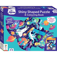 Cosmic space mission shiny shaped puzzle & colouring book, 100 pieces