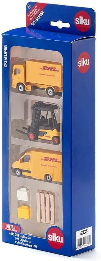 Siku DHL logistics gift set display box with toy vehicles inside