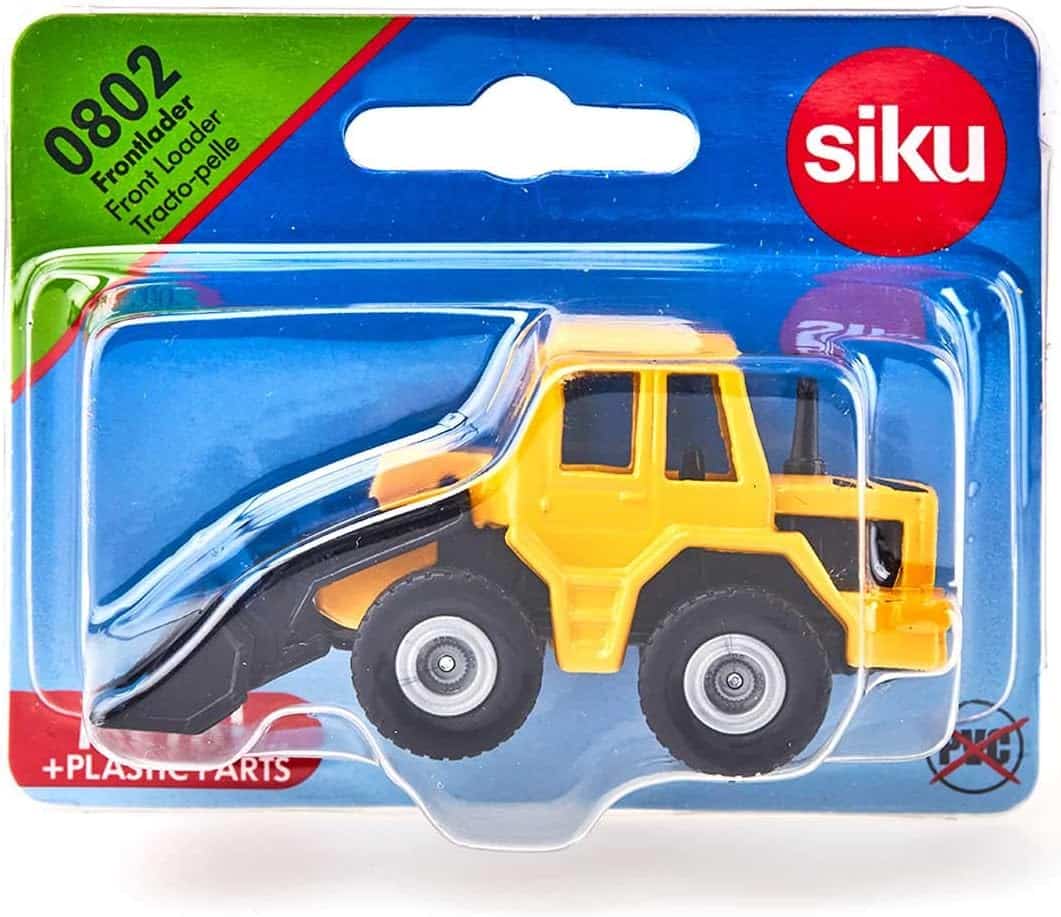 SIKU toy front loader in blister, yellow cab with black front bucket