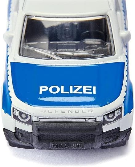 Siku Land Rover Defender police SUV, blue POLIZEI markings on white hood