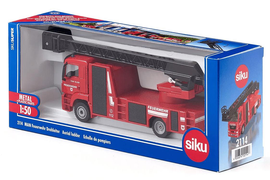 Siku MAN fire engine 1:50 scale die-cast model in blue retail box