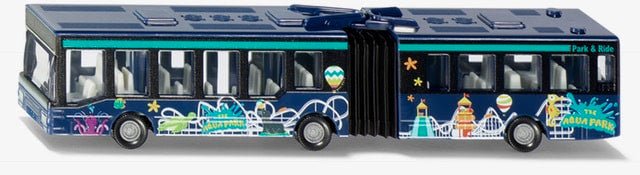 MAN hinged bus toy, blue and black with colorful Park & Ride graphics