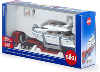 Siku MAN yacht transporter toy (1:87) in retail box, blue and white packaging