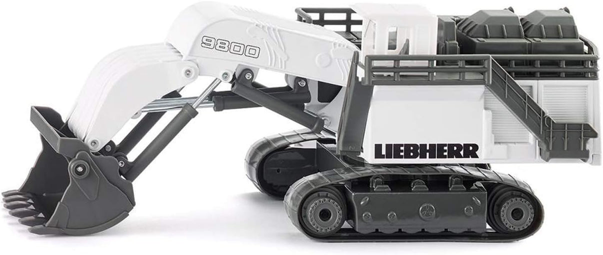 White mining excavator model with 9800 marking, black bucket and full body view