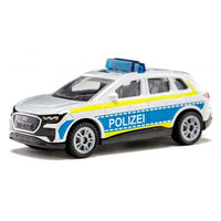 Police car toy, white with blue POLIZEI text and yellow stripe
