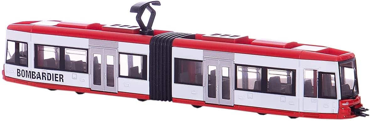 Siku red and white tram at 1:87 scale, side view with windows and front details