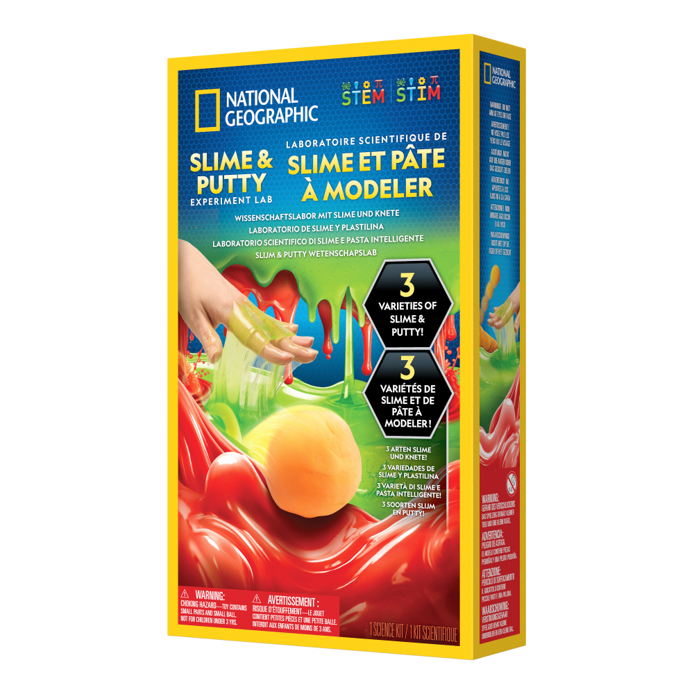 National Geographic Slime & Putty Lab kit box showing 3 slime varieties