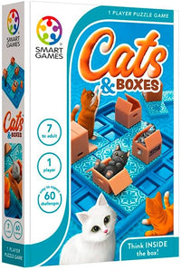 Cats & Boxes 1-player puzzle game package with cats and blue board artwork