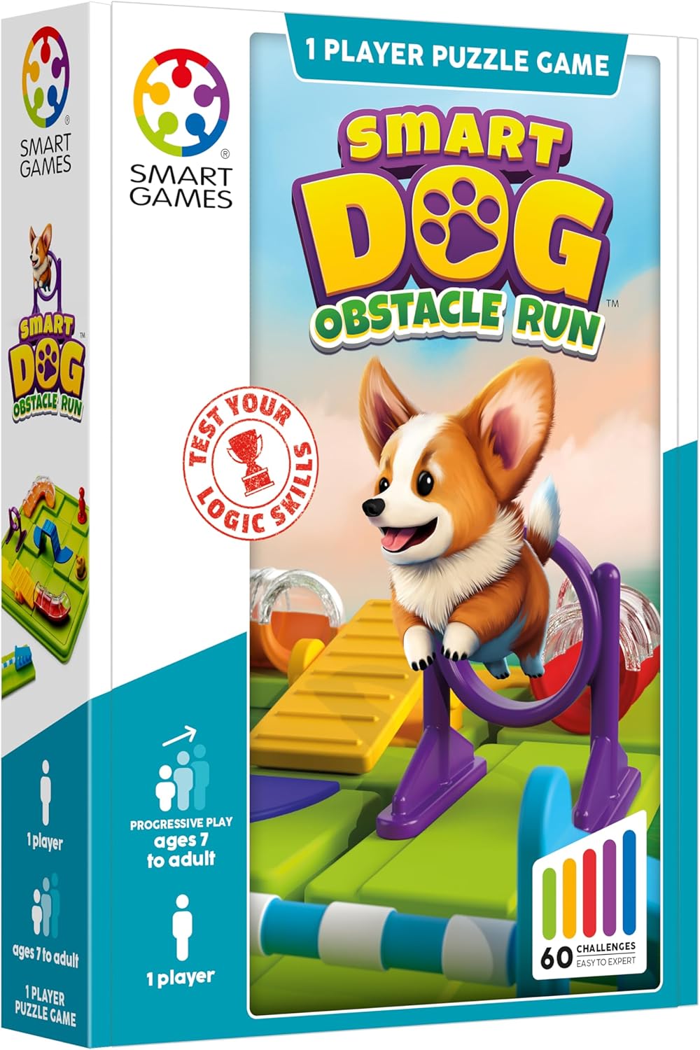 Smart Dog obstacle run puzzle game box front with dog character