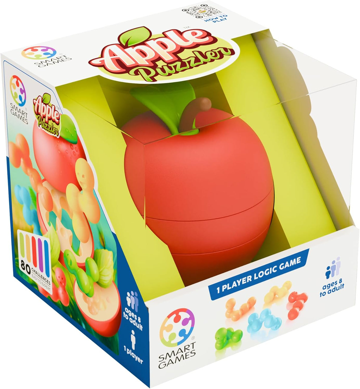Smart Games Apple Puzzler puzzle game retail box with red apple game piece image.