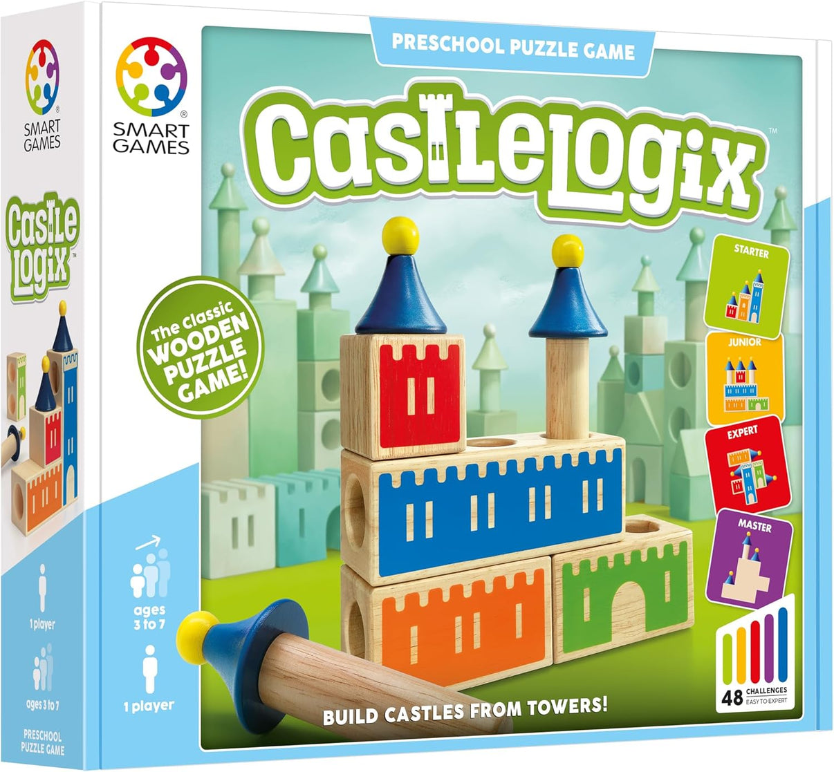 Smart Games Castle Logix preschool puzzle game box with colorful castle artwork