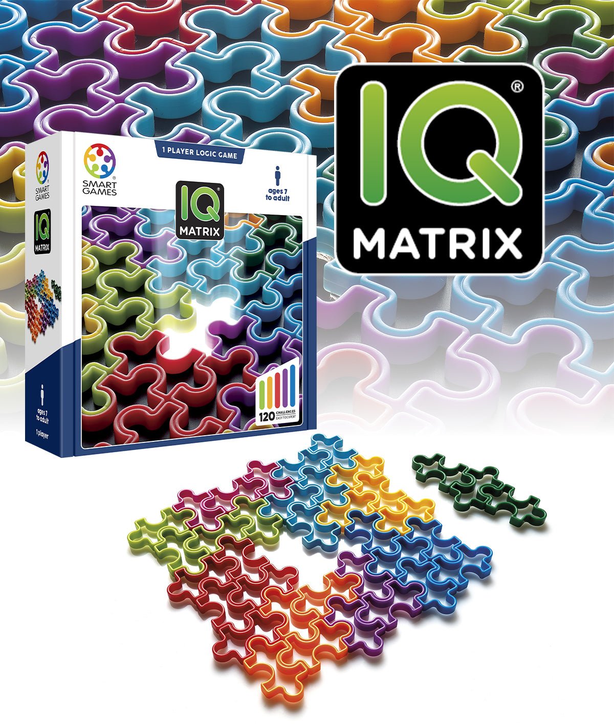 IQ Matrix puzzle game box with multicolor jigsaw pieces
