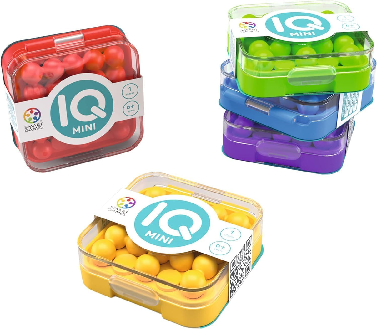 Three plastic mini puzzle containers with red, green, and yellow round pieces