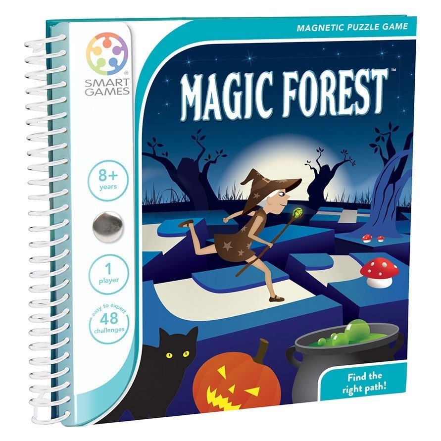 Magnetic puzzle travel game box with Magic Forest artwork, board and game pieces