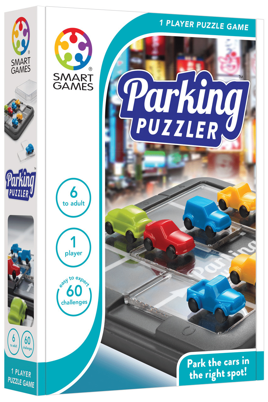 Smart Games Parking Puzzler 1-player board game box with colorful toy cars